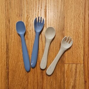 Silicone Spoon and Fork Set - Blue and Tan